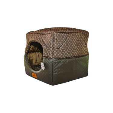 Imagem de Cama Para Cachorro Toca Quadrada Em Corino + Poliéster Marrom Escuro Lv Pequena (p) 35 X 35 X 35 Cm