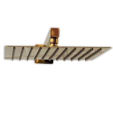 Imagem de Ducha Chuveiro Quadrado Dourado Inox 20x20 Slim Suporte