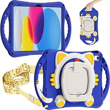 Imagem de Tuiklol Capa para iPad Pro 11 polegadas 4ª geração 2022, protetor de tela infantil resistente à prova de choque alça de ombro giratória para iPad Pro 11 3ª/2ª/1ª geração 2021 2020 2018, azul escuro