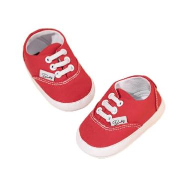 Imagem de Tênis infantil de lona para meninos e meninas com sola de borracha antiderrapante para primeira caminhada e berço, 01 - Vermelho, 12-18 Months Toddler