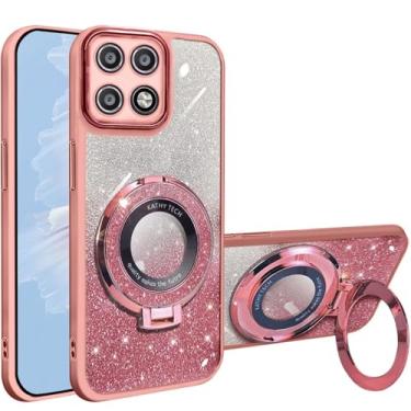 Imagem de HAONANDE Capa com glitter magnético para Xiaomi 14T Pro, capa de telefone transparente com revestimento de luxo fofa brilhante brilhante para mulheres e meninas, capa transparente com protetor de