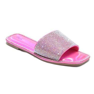 Imagem de H2K Sandália feminina brilhante brilhante com glitter, rasteira, salto anabela baixo, sandália brilhante Dream, Rosa S, 8