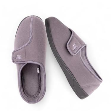 Imagem de Pantufa masculina de espuma viscoelástica 80-D com fecho ajustável, confortável, quente, de lã, artrite, edema, com fecho ajustável, respirável, lavável à máquina em ambientes internos/externos com sola antiderrapante, Cinza, 9-10