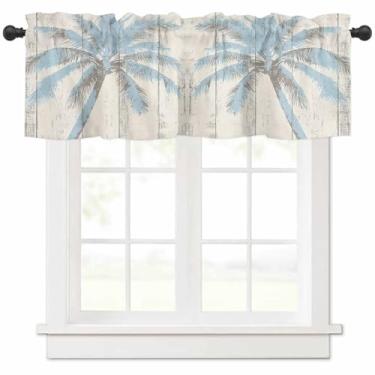 Imagem de Palmeiras sanefas para janelas praia tropical antigo fundo de grão de madeira tratamento de janela sanefa haste bolso cortina sanefa para cozinha, banheiro, sala de estar, quarto 152,4 x 45,7 cm
