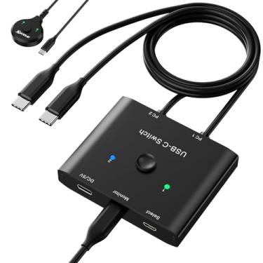 Imagem de Interruptor USB C, comutador USB C bidirecional 2 computadores, MLEEDA USB tipo C KVM Switch 8K @60Hz 4K @ 120Hz vídeo/10Gbps transferência de dados/carregamento de 100 W, compatível com dispositivo