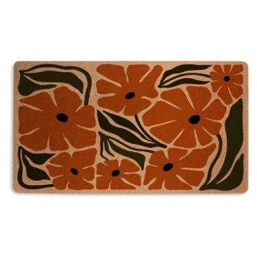 Imagem de Tapete de porta floral Boho 45 x 76 cm, tapete de boas-vindas floral durável para entrada interna ao ar livre, varanda, decoração de casa boêmia, capacho de coco com suporte de PVC antiderrapante