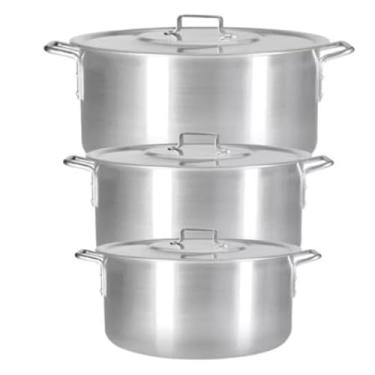 Imagem de Kit panela feijoada de alumínio 3 peças Caçarola Industrial de Alumínio 23 25 e 27cm Linha Hotel Restaurante