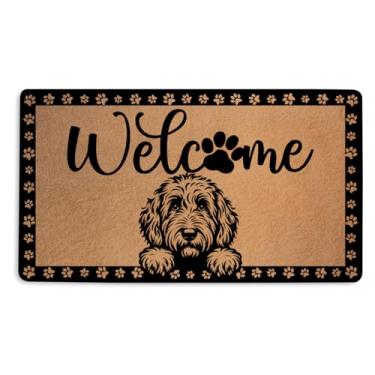 Imagem de Tapete de porta Golden Doodle 45 x 76 cm, capacho de coco sintético com suporte de PVC antiderrapante, tapete de boas-vindas durável para decoração de casa, varanda, entrada interna, decoração de casa