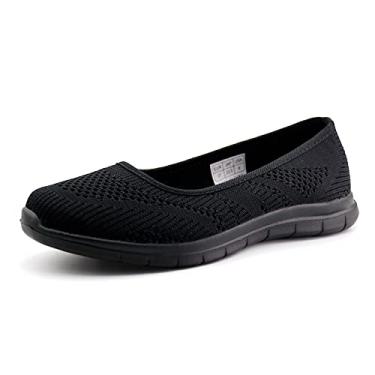 Imagem de firelli Mocassim feminino sem cadarço de malha respirável casual sem salto, Preto/preto, 8