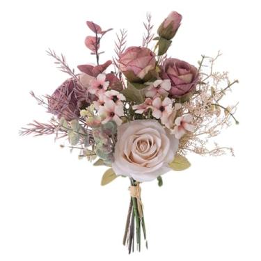 Imagem de KRYOSAUR Song of the Wind Bouquet – Buquê de flores artificiais de malva empoeirada, flores de seda sintética com rosas de peônia e eucalipto para vaso de outono ou casamento (1)