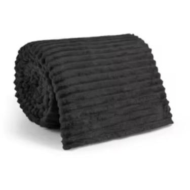 Imagem de Manta de Veludo Microfibra Canelada para Cama de Casal 200x180 cm – Macia, Quentinha e Confortável (Preto)