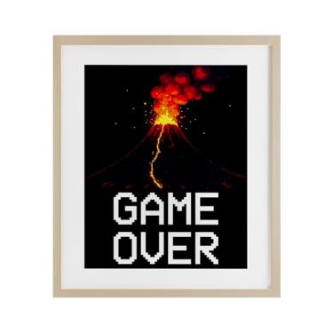 Imagem de Stupell Industries Pixel Volcano Game Over Birch Impressão emoldurada sob vidro, design por Kim Allen, 21 x 17