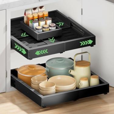 Imagem de BUFOR Pacote com 2 organizadores de armário, largura (30,5 cm - 48,3 cm) profundidade (43,2 cm - 58,4 cm), com 3 trilhos deslizantes ajustáveis, gavetas expansíveis para armários, gavetas de cozinha