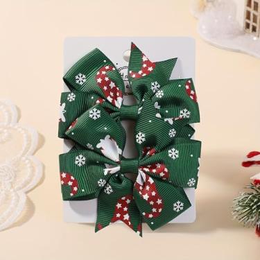 Imagem de 2 peças/conjunto de laços de cabelo de Natal com clipes festivos 8,5 cm fita de Papai Noel cata-vento acessórios de cabelo para férias