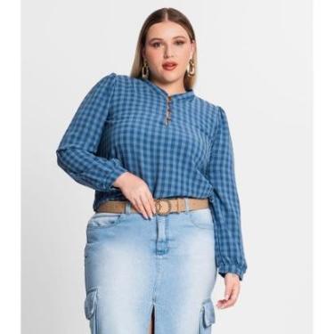Imagem de Blusa Plus Size Em Air Flow Xadrez Secret Glam Azul-Feminino