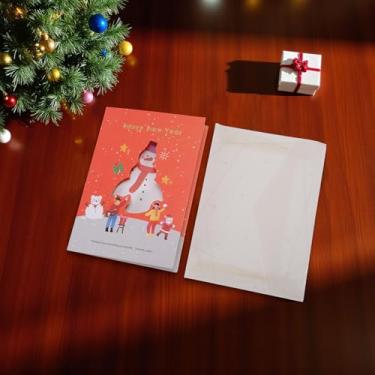 Imagem de 1 conjunto de cartão de felicitações de Natal boneco de neve de Natal com papel envelope laranja branco 14,7 x 10,4 cm
