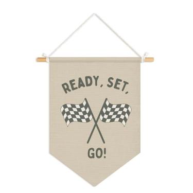 Imagem de Dilemat Decoração de quarto de carro de corrida para meninos, faixa de decoração de quarto de carro de corrida, verde sálvia, pronto para uso, bandeira de pendurar na parede infantil para sala de