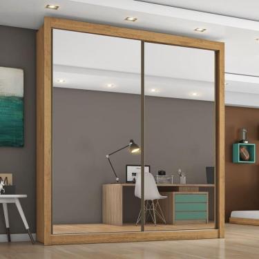 Imagem de Guarda Roupa Solteiro Espelhado 2 Portas 4 Gavetas Zurique-amêndoa Móveis Europa