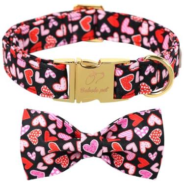 Imagem de Babole Pet Coleira de Dia dos Namorados com gravata borboleta, coleira de cachorro masculina com fivela de metal de segurança ajustável para cães pequenos, médios e grandes, gola GG 40,6 a 66 cm