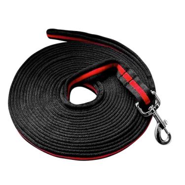 Imagem de Linha de estocada de cavalo durável profissional de 7,5 m com fecho giratório - Linha de treinamento de equinos de toque macio para pulmões, shows, uso diário em competições (preto e vermelho)