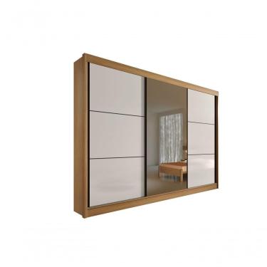 Imagem de Guarda Roupa Casal Com Espelho Com Pés Los Angeles 3 Portas 6 Gavetas - D' Doro Cinamomo/off White