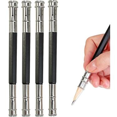 Imagem de Pluzmecalm Extensor de lápis de metal ajustável, 4 peças, extensor de lápis de cabeça dupla, ferramenta de alongamento de lápis de ponta dupla para escola, escritório, esboço, arte, escrita