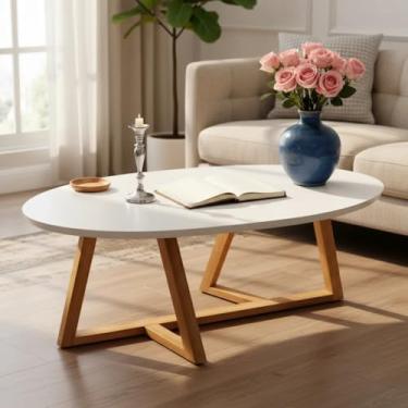 Imagem de Mesa para Café de Centro com Pés Palito Branco 90 * 45 * 30cm, Mesa da Manhã em Madeira, Design Mid-Century para Sala de Estar, Fácil Montagem
