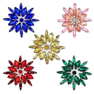 Imagem de FINGERINSPIRE 5 peças de apliques de strass de flores de ferro em remendos 4,6 x 4,6 x 0,8 cm, 5 cores, strass, cristal, remendos de flores, aplique de enfeite para roupas, vestidos de casamento