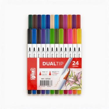 Imagem de Glizi Canetas Dual Tip Brush para Lettering e Desenho, 24 Cores, Ponta Fina 0,4mm e Ponta Brush 1-2mm