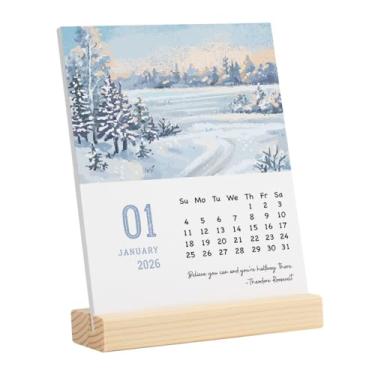 Imagem de Mini calendário de mesa motivacional 2026-2027, presentes de Natal para mulheres e homens, 18 meses e ano em um relance, pequeno calendário inspirador da natureza para decoração de escritório em casa