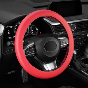 Imagem de alpmosn Capa de volante de silicone antiderrapante, capa protetora de silicone macio para rodas de 35,5 cm/38,5 cm, acessórios interiores de carro (vermelho)