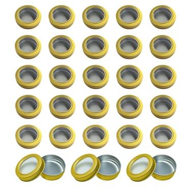 Imagem de LJY 28 recipientes recarregáveis de alumínio para projetos de bricolage, presentes, cosméticos, creme, diamante, salvas, bálsamos, protetor labial, especiarias (tampas douradas transparentes, 28 peças