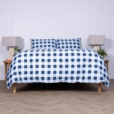 Imagem de THE LAD COLLECTIVE Capa de edredom - capa de edredom magnética Queen com 2 fronhas 2 fronhas padrão - algodão bambu - guingão atlântico [branco, azul, creme]