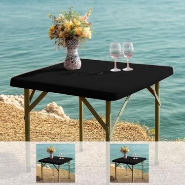 Imagem de NALVXIN, 2 pacotes, toalha de mesa ajustada preta cartão elástico elastano toalha de mesa pequena elástica dobrável para cozinha, jantar, piquenique, pátio, festa ao ar livre (preto, 86 x 86 cm