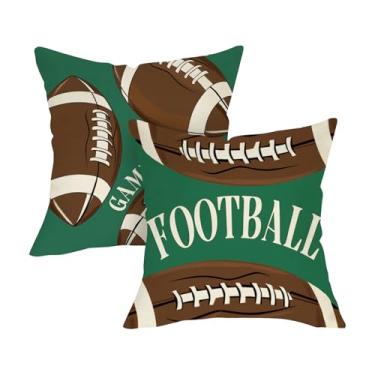 Imagem de Fjfz Conjunto de 2 capas de almofada decorativas para temporada de futebol 45,7 x 45,7 cm, varanda para uso ao ar livre, decoração de casa, sofá de rúgbi americano