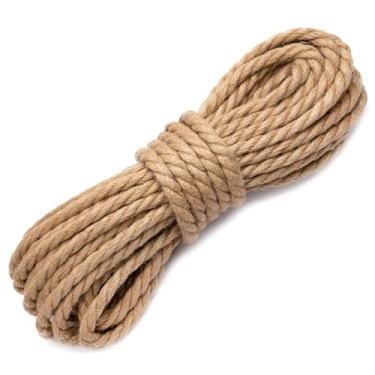 Imagem de Corda de juta (1/2 pol. x 50 pés) Corda de cânhamo torcida para artesanato, paisagismo, decoração de casa, cordas de cabo de guerra, balanço e jardinagem, forte e durável