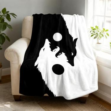 Imagem de Cobertor de lã de lobo Yin Yang 152 x 203 cm para sofá cama, cobertor de flanela de microfibra super macio e aconchegante leve para mulheres, homens e crianças