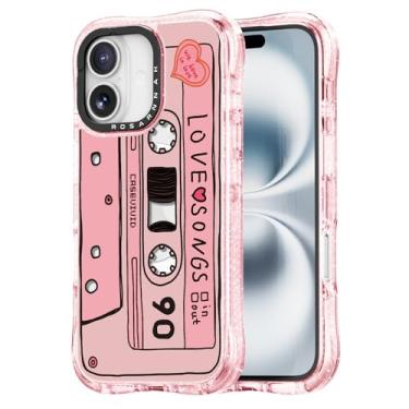 Imagem de Rosarnnah Capa para iPhone 16 fofa - compatível com Magsafe - Capa de telefone à prova de choque com proteção contra quedas de grau militar de 6 m - Design engraçado de fita cassete (6,5 cm) rosa