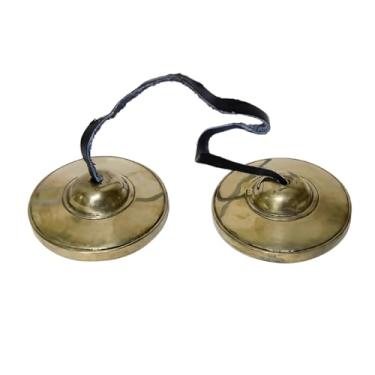 Imagem de Sinos Tingsha de latão para meditação tibetana, pratos de cura sonora feitos à mão, ferramentas de ioga e mindfulness com tons puros