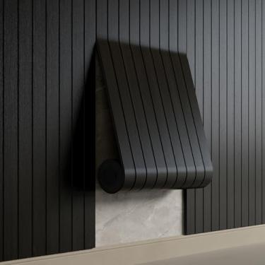 Imagem de Painel de parede de ripas de PVC descasque e cole 599.4 cm x 40.0 cm Painel de papel de parede de grão de madeira preta falsa autoadesivo Painéis de parede à prova de som 3D para paredes e tetos