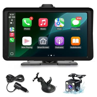 Imagem de Tela Apple Carplay para carro, HD de 7 polegadas, portátil, sem fio, Apple Carplay e tela sensível ao toque automática Android, com câmera reserva 1080p, tablet com tela de reprodução de carro