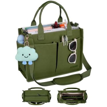 Imagem de BESBESME Bolsa de lona feminina com zíper e compartimentos – Bolsa tiracolo grande para laptop para trabalho e faculdade, Verde militar, Medium, Tendência