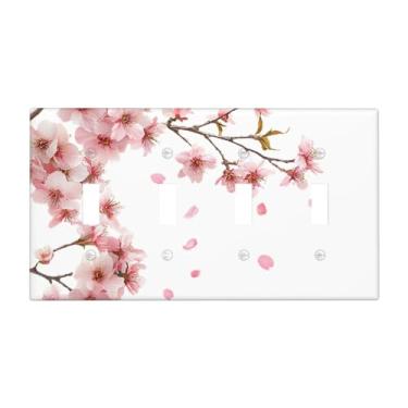 Imagem de BHGAHD Capas decorativas para interruptor de luz, Sakura, flor de cerejeira, arte floral, rosa, delicada, 4 grupos, placa de parede artística, exclusivo quadriciclo, interruptores de luz para sala de