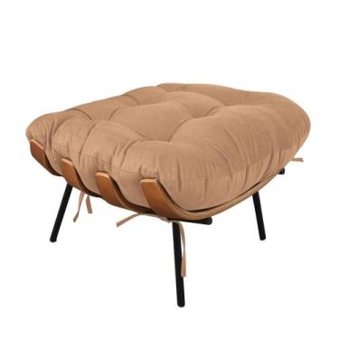 Imagem de Puff Costela Suede Caramelo Sisal Base Metal - D'Rossi