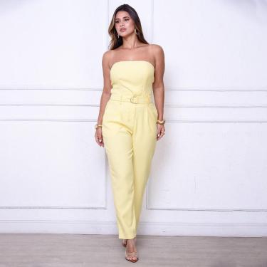 Imagem de Calça Mirela BBonnie – Alfaiataria Sensorial com Cinto Amarelo-Feminino
