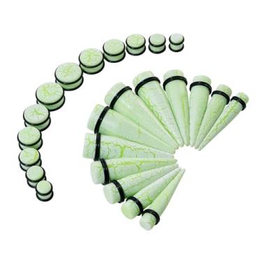 Imagem de YOFANST Kit de alongamento de orelha 24 peças verde claro estilo rachado 00G - conjunto grande de piercings de acrílico alargadores de ouvido de acrílico expansores leves para homens e mulheres
