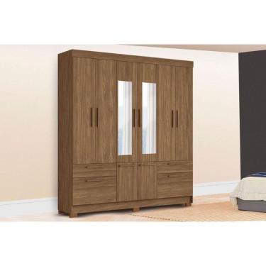 Imagem de Guarda Roupa Casal 8 Portas (2 C/ Espelho) E 4 Gavetas C/ Pés Curitiba 8.4 Jatobá - Santos Andirá