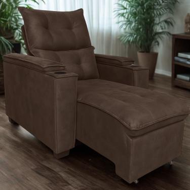 Imagem de Poltrona Retrátil Reclinável Alexa Com Usb E Porta Copos - élpis Móveis Marrom