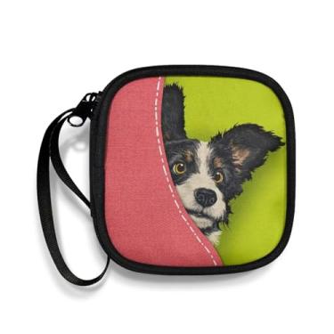 Imagem de Capa de fone de ouvido quadrada engraçada Corgi portátil bolsa de armazenamento de cachorro fofo organizador de acessórios para celular com alça para fone de ouvido, fone de ouvido