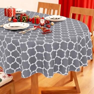 Imagem de Smiry Toalha de mesa oval, toalhas de mesa de vinil à prova d'água com forro de flanela para mesas ovais, toalha de mesa de plástico à prova de derramamento para jantar, acampamento, interior e